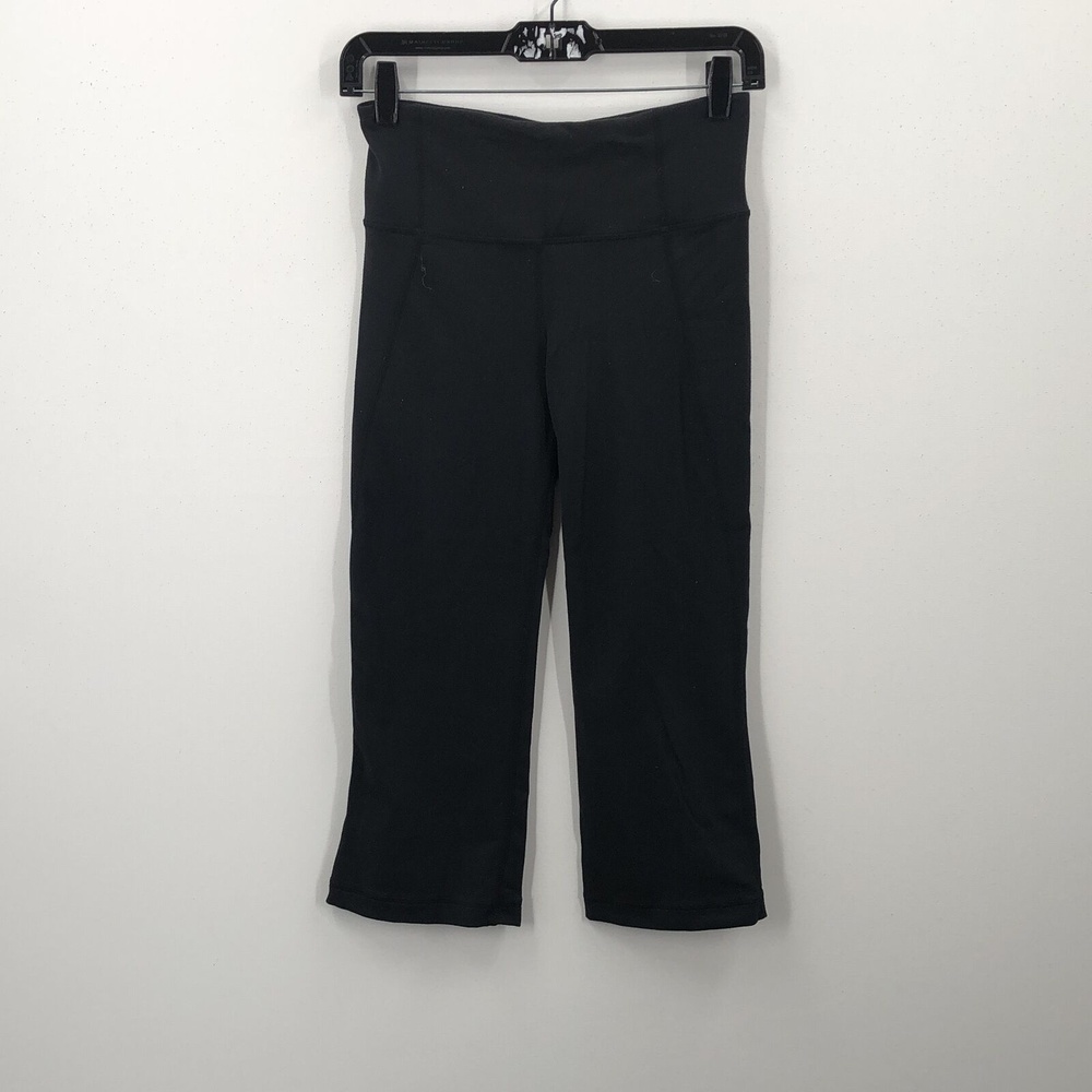 Lululemon Womens Black Elastic Waist Pull On Straight Leg Cropped Leggings Sz 4